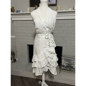 Ralph Lauren Linen Dress Women’s Size 2 White Wrap Ruffle Hem Sleeveless Halter